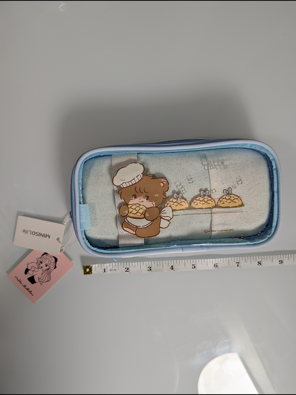 MINISO Mikko Latte Bear Glitter Pencil Case Pouch NWT